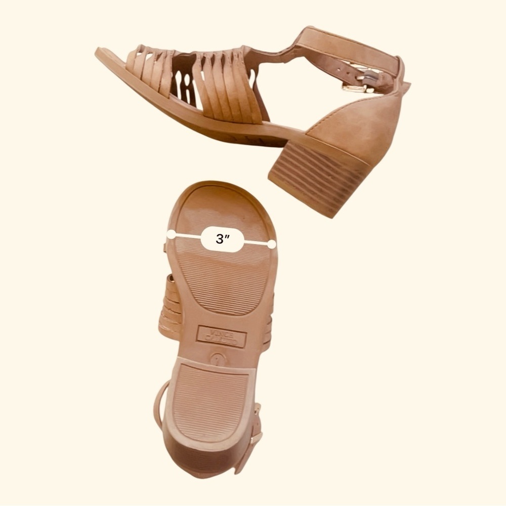 Vince Camuto brown leather little girl sandals sz.1 block heel twisted upper - Picture 9 of 13